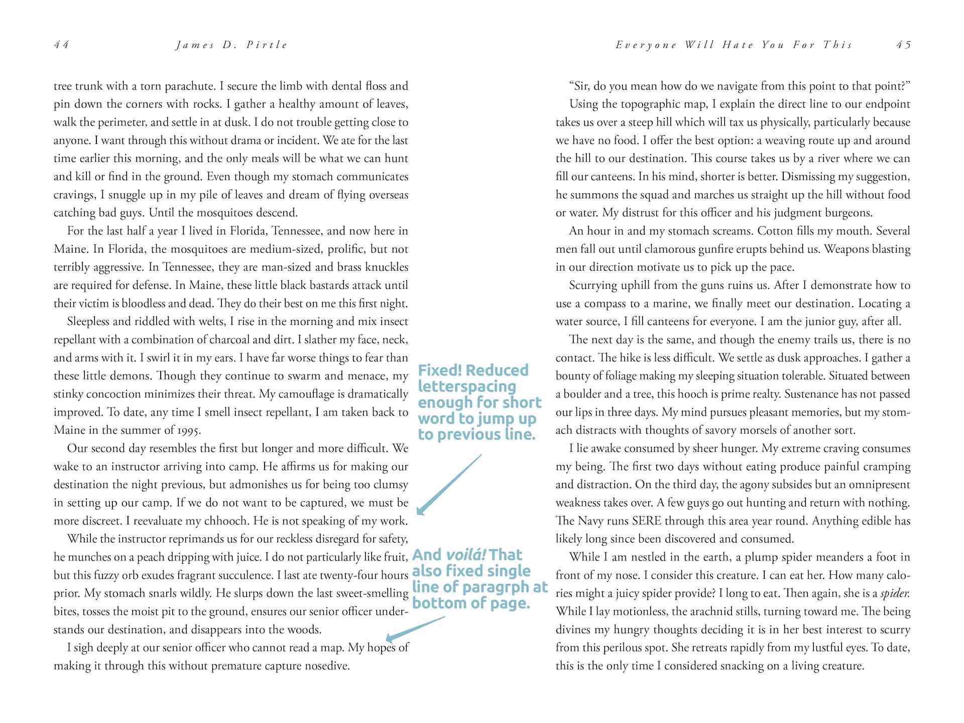 how book designer can fix widow orphan runt by adjusting letterspacing